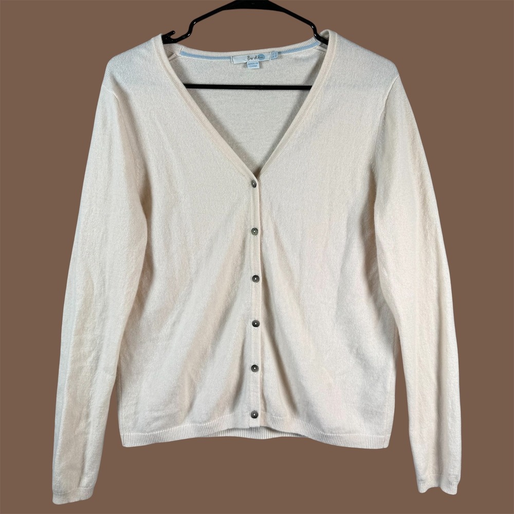 Boden Cashmere V-Neck Cardigan Women 12 Cream Button Front Knit Soft Luxury